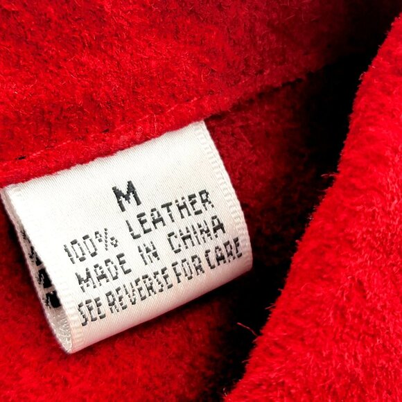 Vintage Red Suede/Leather Button-Front Women's Coat With Folded Collar & Cuffs - Picture 11 of 16